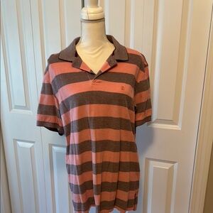Striped Polo Shirt - Pink and Brown